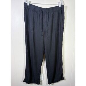 Gap XL Black Linen Blend Wide Leg Drawstring Pants Coastal Resort Lagenlook
